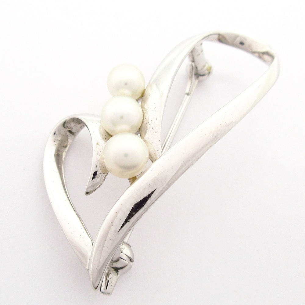 Mikimoto Brooch Silver Cream Pearl